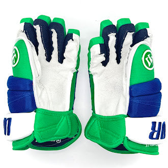 Warrior Covert QR1 Pro – Gant d'occasion Pro Stock de la LNH – Brendan Lemieux (bleu/vert/blanc)